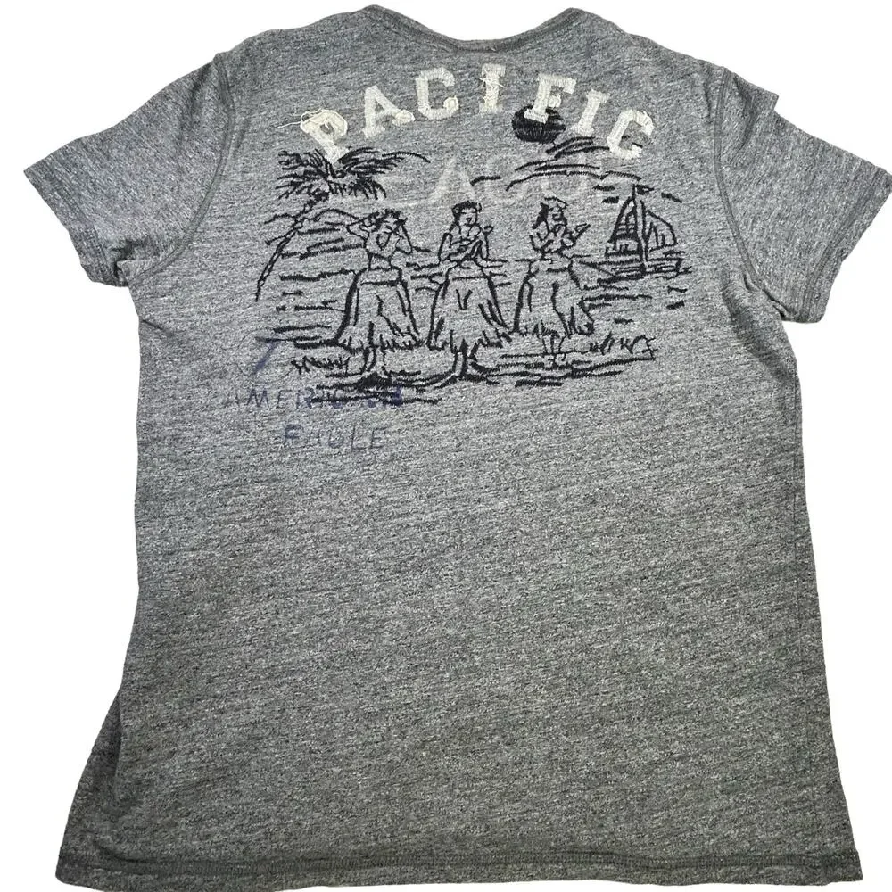 American Eagle Shirt Size Medium Gray Embroidered Athletic Pacific Graphic Tee